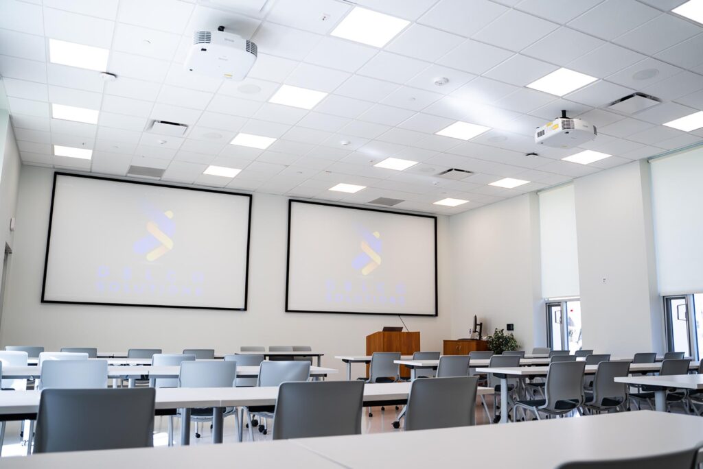 Classroom with two projectors and screens