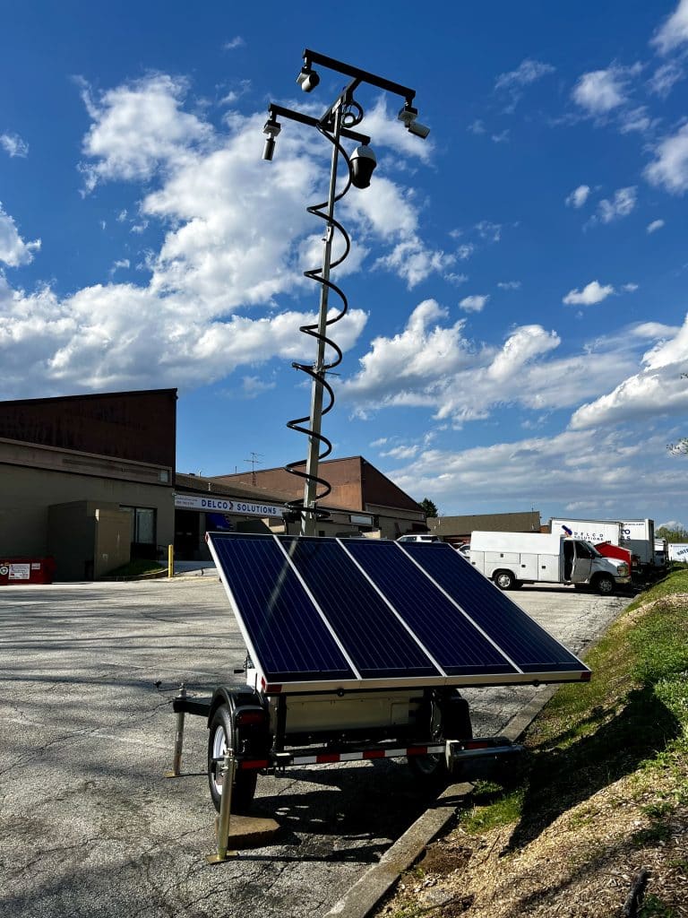 Mobile security trailer in a parking lot